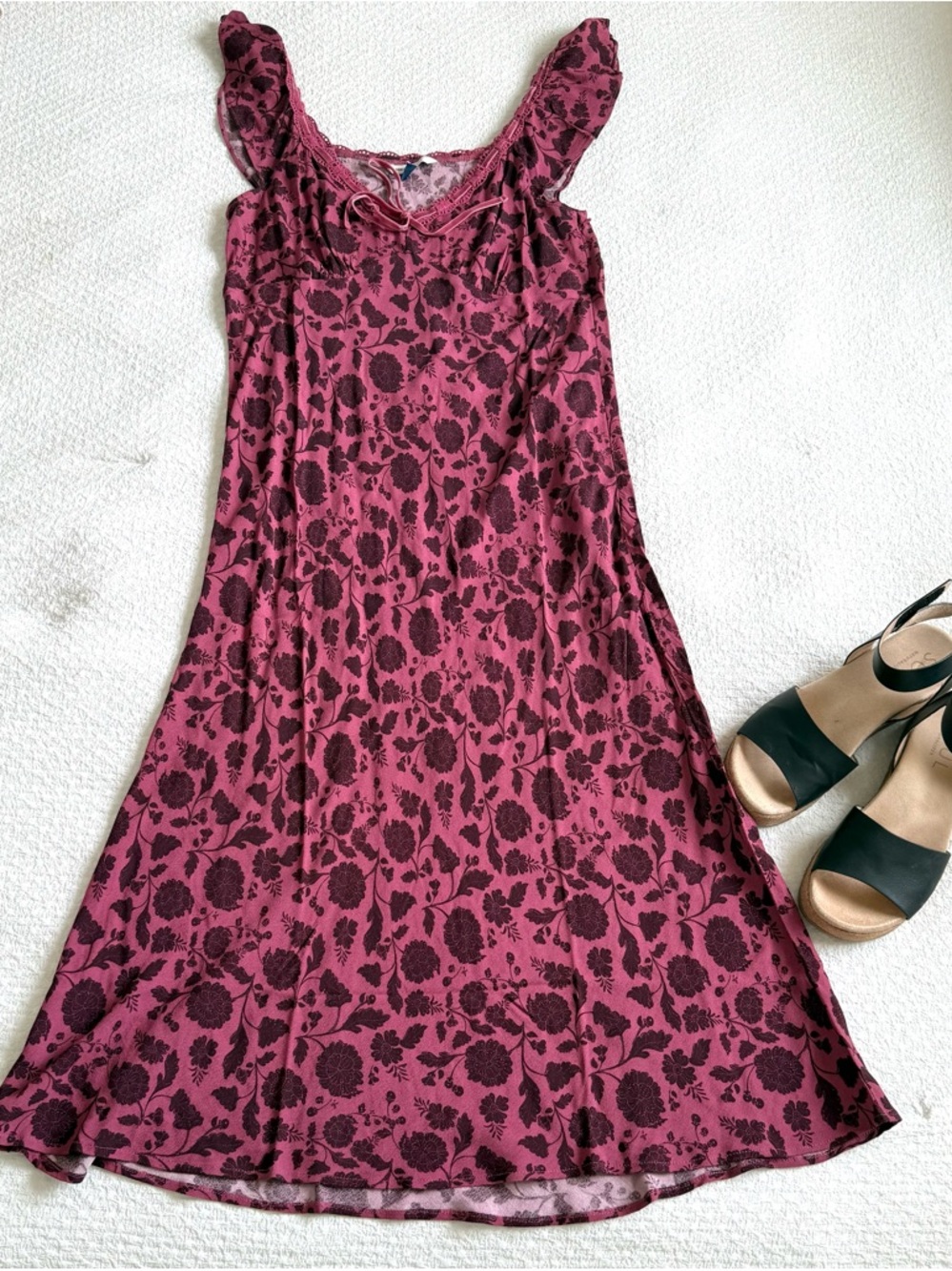 American Eagle Floral Pink A-Line Midi Sundress